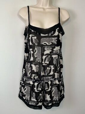 Princesse Tam Tam Black Off White Silk Romper XS Spaghetti Straps Lightweight